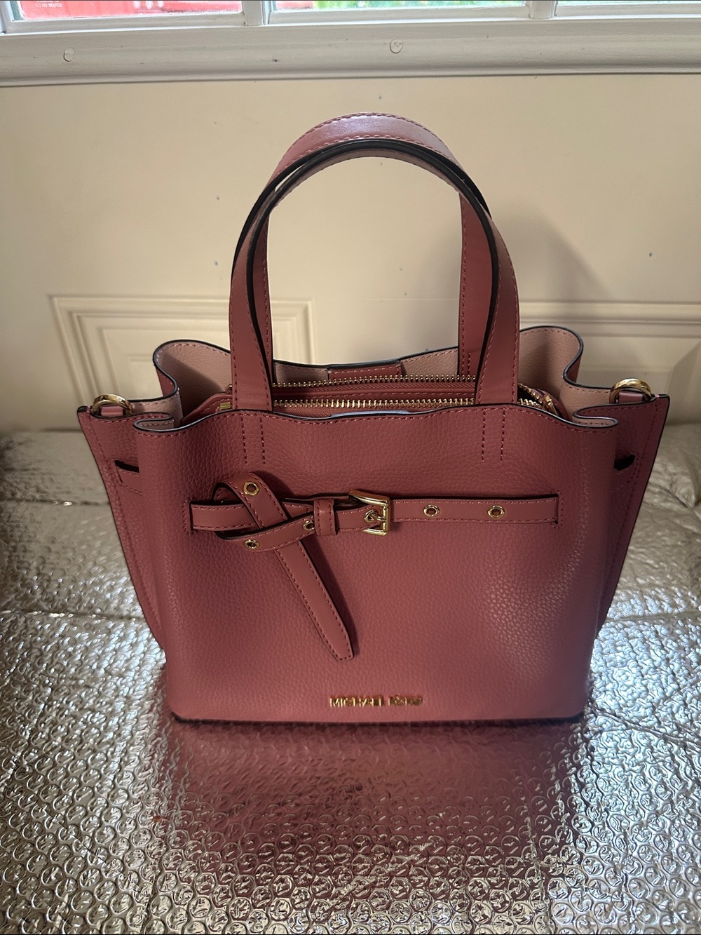 Michael Kors Dusty Rose Leather Satchel with Gold Hardware